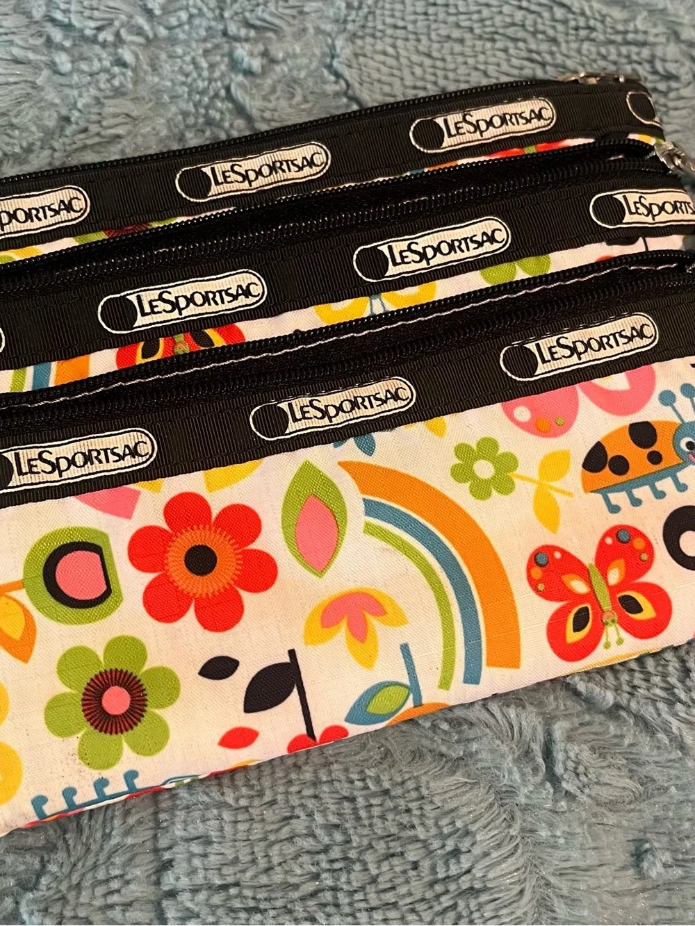 LeSportsac Floral Rainbow Triple Zip Makeup Bag - White with Multicolor Print
